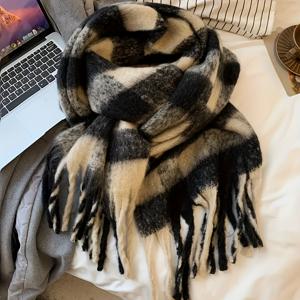 TEMU 1개 여성용 우아한 체크 스카프 & 숄 - 두꺼운 따뜻한 겨울 랩, 부드러운 체크 패턴, 다용도 목 스카프 & 숄 (손세탁 가능), 추운 날씨, 크리스마스 발렌타인데이 선물