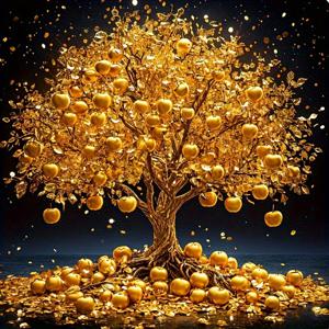 TEMU 1 DIY 페인팅 키트 - 머니 트리 3D 아트, 황금 부의 상징, 3D 레이어드 비즈 & 리얼리스틱 레몬/라임 과일, 반짝이는 황금, 부의 매력 선물 (라운드 , 완전 세트)