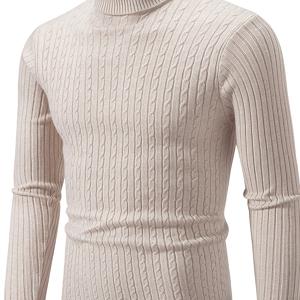 TEMU 남성용 하이넥 스웨터 가을 겨울 풀오버 리브드 니트 솔리드 컬러