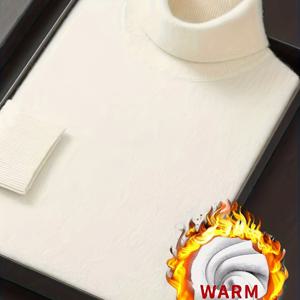 TEMU 남성용 헤비웨이트 기모 긴팔 셔츠 - 두꺼운 따뜻한 겨울 스웨터, 하이넥, 버튼업 앞면 & 골지 커프스, 단색 캐주얼 & 포멀 웨어 - 가을/겨울 레이어링 필수품, 사무실, 헬스장 & 일상복 - 간편한 관리 니트 원단 스웨터