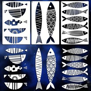 TEMU 3개 세트 기하학적 선과 원 물고기 몸체 스텐실, 다양한 사이즈, 18x28cm, 재사용 가능한 페인팅 템플릿, 공예, 세라믹 페인팅, 캔버스, DIY, 가구 장식, 문 표지판, 셔츠 장식, 장식품, 벽 장식, 할로윈 및 크리스마스 선물