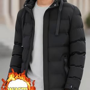 TEMU 남성용 헤비웨이트 겨울 재킷 - 조절 가능한 후드, 긴 방풍 아웃터 쉘, 지퍼형 앞면 클로저, 스키, 하이킹, 캠핑용 세탁기 사용 가능, 회색 아웃도어 어드벤처 & 일상용 겨울 의류