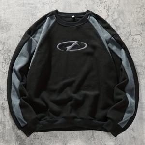 TEMU 남녀 공용 블랙 & 그레이 컬러 블록 긴팔 스웨트셔츠 - 오버사이즈 루즈핏 라운드넥 캐주얼 풀오버, 흰색 레터링 프린트, & 스포츠용 세탁기 사용 가능, 다용도 의류, 트렌디한 디자인, 튼튼한 원단