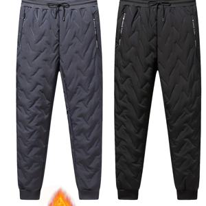 TEMU 2팩 남성용 겨울 조거 팬츠 - 두꺼운 보온 캐주얼 팬츠, 신축성 있는 허리밴드와 드로스트링, 사이드 포켓, 야외 러닝, 하이킹, 스키용 - 솔리드 컬러 레귤러 핏, 추운 날씨 의류, 운동용 디자인, 남성용 팬츠, 남성용 조거, 남성용 겨울 팬츠, 조거, 운동용 팬츠, 남성용 루즈 팬츠, 남성용 조깅 팬츠