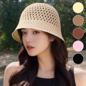 TEMU 여성 여름 니트 짜임 라탄 버킷햇 모자, 캐주얼한 보닛햇, 통기성 좋은 썬햇, 시원하고 가벼운 벙거지 모자, 챙모자