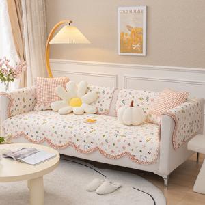 TEMU 개웃기냥 화사한 100%면 미끄럼 방지 플라워 곡선 디자인 쇼파 패드 70cm너비 계열