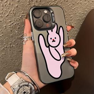 TEMU 아이폰 7/8 Plus, XR/XS Max, 11/11 Pro/11 Pro Max, 12/12 Pro/12 Pro Max, 13/13 Pro/13 Pro Max, 14/14 Plus/14 Pro/14 Pro Max, Plus/15 Pro/15 Pro Max용 댄싱 핑크 버니 실리콘 케이스 - 카툰 디자인과 랜야드, 무선 충전 지원