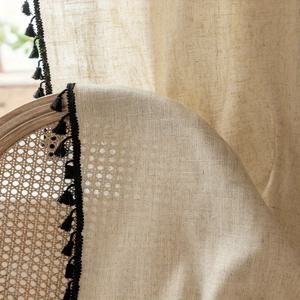 TEMU 1pc 클래식한 미국 스타일 블랙 반투명 주방 커튼, 바구니 포켓 디자인, 자연스러운 빛 필터링 린넨 소재, 세탁 가능, 침실, 거실, 공부실, 발코니, 파티오, 웨딩, 호텔 장식, 일상적인 농가 집 장식, 프라이버시 커튼 | 자연스러운 커튼 | 양모 염색 린넨, 거실용 커튼