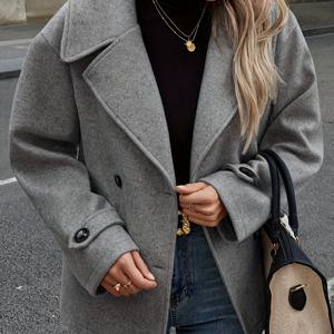 TEMU 더블 브레스트 라펠 코트, 가을/겨울용 우아한 긴팔 아우터, 여성 패션.