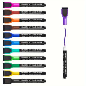 TEMU 자석 화이트보드 마커 - 12개 컬러풀 미세 팁 드라이 지우기 마커와 지우개, 달력 보드용 얇은 마커 - 가정 및 사무실 사용에 완벽
