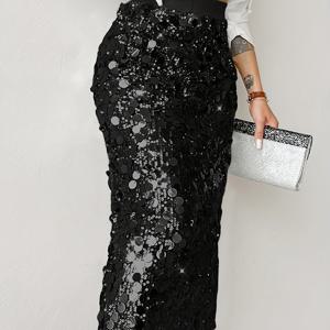 TEMU 여성용 패션 솔리드 컬러 풀 하이웨이스트 바디콘 미드-롱 스커트 우아한 타겟 스타일