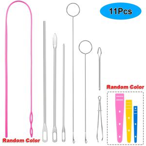 TEMU 11개 드로우스트링 밀기 세트 - 유연한 플라스틱 & 금속 보드킨 도구, 봉제 루프 터너 후크, 족집게, 드로우스트링, 코드, DIY 원단 및 뜨개질 액세서리용 플랫 플라스틱 스레더 - 혼합 색상