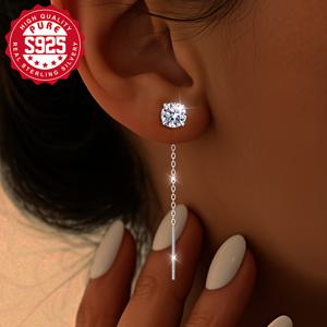 TEMU S925 실버 원형 합성 지르코니아 태슬 귀걸이 한 쌍, 여성용 패셔너블하고 정교한 스타일, 반짝이는 합성 지르코니아, 매우 반짝이는 블링 블링, 꽃귀걸이, 작은 귀걸이, 귀 걸이, 진주귀걸이, 여성귀걸이, 귀걸이 세트, 여성 귀걸이, 귀걸이 특이한