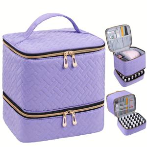 TEMU 네일 폴리쉬 정리함, 더블 퀼트 네일 폴리쉬 보관 가방, 젤 네일 폴리쉬 캐리어 케이스, 30병 수용 가능 및 네일 램프 포함, 휴대용 네일 키트 용품 정리백 (가방만)