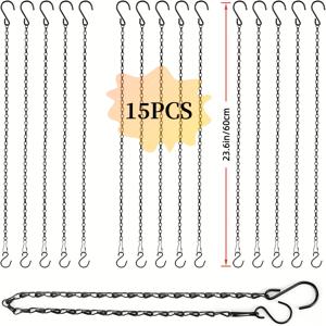TEMU 20/24인치 금속 식물 걸이 15개 세트, 회전식 매달린 바구니 체인이 달린 S-후크, 새 모이통, 랜턴, 바람종, 표지판, 사진 및 실내외 장식에 이상적 - 내구성 있는 검정색 정원 및 잔디 관리 액세서리