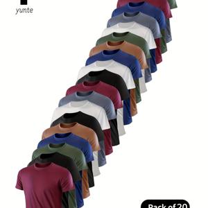 TEMU 20개 빨강-검정-군대-티베트-카드-검정-흰색-회색-빨강-검정-흰색-티베트-카드-군대-흰색-회색-티베트-빨강-군대-회색 혼합 색상, 초경량 남성용 크루 넥 티셔츠 - 빠른 건조, 통기성, 수분 흡수 셔츠, 피트니스, 체육관 및 달리기에 적합, 가볍고 편안한, 스포츠 피트니스 훈련 빠른 건조 반팔 수분 흡수