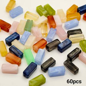 TEMU 60개 6mm*14mm 컬러풀한 혼합 색상 사각형 튜브 비즈 DIY 팔찌 만들기 - 장식 비즈가 있는 아크릴 비즈 정렬, 손수건 보석, DIY 보석 만들기에 완벽한 | 생동감 있는 비즈 정렬 | 보석 만들기용 아크릴 비즈