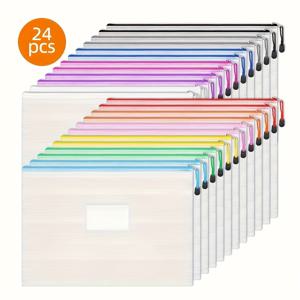 TEMU 24/48개 컬러풀한 PVC 메쉬 지퍼 포켓, 라벨 포켓이 있는 추가 대형 A4 문서 가방, 내구성이 뛰어난 플라스틱 지퍼 파일 폴더, 13x9.4인치, 사무실 및 가정 조직, 퍼즐 및 보드 게임 보관, 퍼즐 보관 | 재미있는 디자인 | PVC 재질|파우치