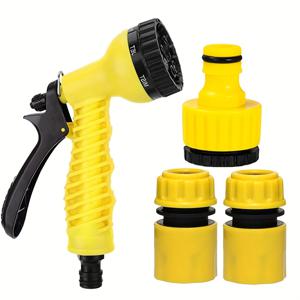 TEMU 4개 고압 정원 물주기 세트 (퀵 커넥트 호스 & 스프레이 건 포함) - 고강도 플라스틱, 노란색, 관개, 차량 세척, 마당 청소용|물총