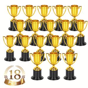 TEMU 18개 미니 골든 플라스틱 트로피, 파티 선물 또는 대회 상, 미니 트로피 프롭, 스포츠 대회 상, 학교 행사 상, 파티 장식에 적합합니다.