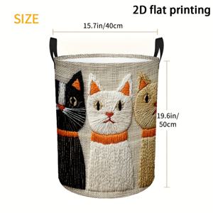 TEMU 귀여운 고양이 얼굴 디자인의 더러운 빨래 바구니, 보관을 위한 손잡이 포함, 폴리에스터 섬유 재질, 대용량 빨래 바구니, 다용도 수납 바구니, 휴대용 및 접이식, 원형 더러운 빨래 바구니, 홈 데코/수납 용품|빨래바구니