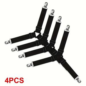 TEMU 4개 조절 가능한 탄성 침대 시트 스트랩, 금속 버클 포함 - 표준 사이즈 침대용 주름 방지 매트리스 지지대, 세련된 메탈 디자인, 내구성 있는 금속 버클, 침구 액세서리, 강화 구조, 홈 오거나이저