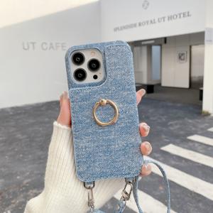 TEMU 아이폰 16에 적합한 폰 케이스, 데님 텍스처, 두꺼운 카드 슬롯, 크로스바디 사용을 위한 링 홀더, 애플 15용으로 설계되었습니다.