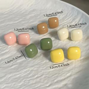 TEMU 우아한 스퀘어 멀티컬러 여성용 스터드 귀걸이 5쌍 - 마카롱 시리즈 소형 설탕큐브 모양 패션 귀걸이 - 가벼운 멀티컬러 액세서리, 선물 및 데일리 착용에 완벽한 미니 가벼운 스터드 귀걸이, 섬세한 스터드,스타일리시한 장인 정신