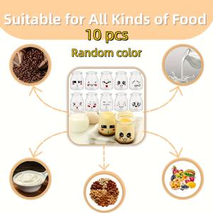 TEMU 10개 귀여운 유리 요거트 컵 뚜껑 포함 - 100ml 라운드 컨테이너, 푸딩, 디저트, 결혼식 및 크리스마스 장식용, 다양한 과일 디자인 (바나나, 딸기, 블루베리, 복숭아)