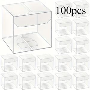 TEMU 50/100개 투명 플라스틱 선물 상자 - 내구성 PVC 소재, 웨딩, 파티, 마카롱에 적합 - 스타일리시하고 오래가는 파티 장식, 웨딩 선물 상자, 선물 포장 보관, 선물 랩 보관용