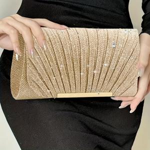 TEMU 여성용 우아한 반짝이는 골드 체인 이브닝 클러치 - 탈착 가능한 스트랩, 자석 클로저, 나일론 안감, 파티 및 공식 행사에 완벽, 파티 클러치 | 반짝이는 클러치 | 자석 클로저 백, 클러치 지갑