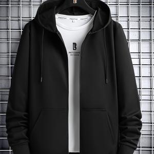 TEMU 남성용 가을/겨울용 경량 가디건 후드티, 신상 한국 스타일 슬림핏 캐주얼 단색 재킷, 젊은 남성을 위한