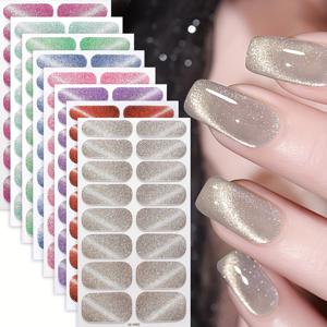 TEMU 8장 네일 폴리쉬 스트립, 클래식 캣아이 스타일 자체 접착 DIY 아트 스티커, 프로스티드 텍스처, 프레스 온 네일, 광택 마감 네일 아트 용품