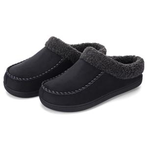 TEMU 남성용 메모리폼 인솔 슬립온 슬리퍼 - 미끄럼 방지 TPR 밑창 실내/외부 하우스 슈즈, 사계절 따뜻함, 부드러운 패브릭 상단 & 쿠션 내부, 홈 오피스 여행용 - 블랙 슬립온, 심플 슬립온, 플러시 안감|사무실슬리퍼