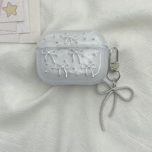 TEMU 1개 실버리 보우 헤드폰 케이스 for 1/2 세대용 보호 커버 새로운 무선 이어버드 보호 슬리브 for 3/4/Pro/Pro 2 호환 귀여운 심플 고급스러운 선물 남자친구 선물, 이어버드 케이스 커버, 여행 액세서리, 우아한 케이스, 트렌디한 액세서리, 유연한 커버, 보호 케이싱, 꼭 맞는 핏, 커버, 음악 애호가, 기술 애호가