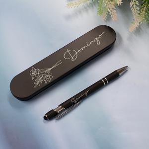 TEMU 맞춤형 젤 펜 | 생일 꽃 포함, 개인 맞춤 볼펜, 이름 맞춤 가능, 선생님용 펜, 아빠와 엄마를 위한 생일 선물, 블랙, 비즈니스, 메탈, 인체공학적, 리트랙터블 클로저, 중간 팁, 브랜드: ANLEWO