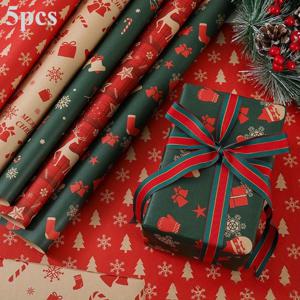 TEMU 5개 크리스마스 포장지 | 고품질 만화 테마 선물 포장지 (애플 꽃다발, 꽃 선물, 선물 상자, 벽 장식, 파티 휴일용)