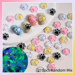 TEMU 210개/65개 야광 고양이 발 DIY 레진 장식 비즈 - 귀여운 프레스온 네일 아트, 보석 만들기, 휴대폰 케이스 액세서리, 헤어 클립 장식용, 여성 3D 네일 오너먼트, 나이트 라이트 크래프트 키트. 친구와 가족을 위한 완벽한 선물. 크리스마스 비즈 & 비드 어소르트먼트, 독특한 비즈, 주얼리 소재