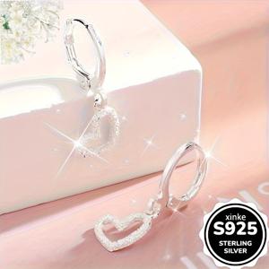 TEMU 1쌍 S925 실버 패션 레트로 고급스러운 트렌디 프렌치 유니크 라이트 럭셔리 엘레강트 에스닉 스타일 스위트 샤이니 별빛 하늘 무광 하트 복숭아 펜던트 귀걸이