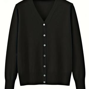 TEMU 여성용 우아한 V넥 가디건 - 사계절 활용 가능한 스웨터, 직장, 캐주얼 복장, 파티 & 데이트 - 포켓이 있는 시크한 오피스룩, 세탁기 사용 가능, 버튼 앞면, 단색, 긴소매, 가디건 스웨터|오피스룩