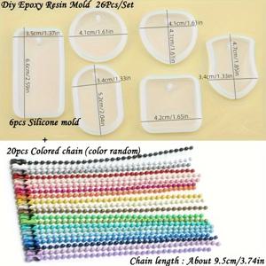 TEMU 26 개/대 목록 태그에 대 한 DIY 에폭시 수 지 펜 던 트 실리콘 몰드 DIY 태그 수 지 펜 던 트 쥬얼리 주조에 대 한 구슬 체인으로 사각형 라운드 타원형 하트 모양의 사랑 펜 던 트 실리콘 몰드