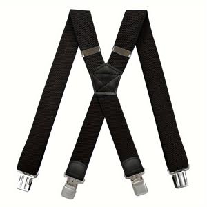 TEMU 남성용 고탄력 X-백 서스펜더 4개의 강력한 클립, 1.5인치 폭의 옥수수 패턴 - 야외 스키 및 바지 미끄러짐 방지에 완벽, 검정색