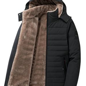 TEMU 남성용 겨울용 따뜻한 후드 패딩 코트 - 전체 지퍼, 손세탁 가능, 단색 캐주얼 아우터웨어, 추운 날씨에 적합