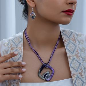 TEMU 1개 목걸이 + 1쌍 귀걸이, 스타일 오일 드롭 홀로우 스퀘어 펜던트 로프 브레이드 여성용 목걸이와 귀걸이 세트