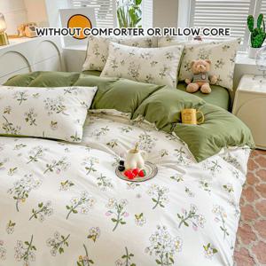 TEMU 3pcs 침구 세트 플로럴 및 식물학 프린트 이불 커버 세트 브러시 처리 프린팅 및 염색 세탁기 사용 가능 사계절용 편안한 사이즈 침실 / 게스트룸 / 호텔 싱글 / 더블 / 퀸 / 킹 / 캘리포니아 킹 사이즈 (이불 커버 1개 + 2개)