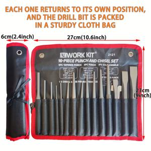 TEMU AL워크IT 16피스 펀치 및 치즐 세트, 금속 건축, 비전기식, 배터리 없음, 테이퍼 펀치, 콜드 치즐, 핀 펀치, 센터 펀치, 크롬 바나듐 스틸, DIY 프로젝트, 홈 개선, 선물 아이디어