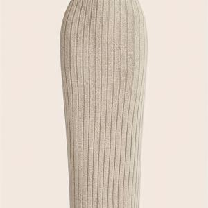 TEMU 여성용 하이웨이스트 펜실 스커트 - 리브드 니트와 탄성 허리띠, 슬림한 모양을 위한 스트레치 폴리에스터, 캐주얼 또는 공식적인 기회에 적합, 공식적인 기회 스커트 | 스커트 | 리브드 텍스처 패브리