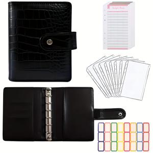 TEMU A7 악어 예산 바인더와 지퍼 봉투 - 현금 봉투 시스템, 소형 돈 정리 파우치, 성인용 피켓 플래너와 종이 및 스티커