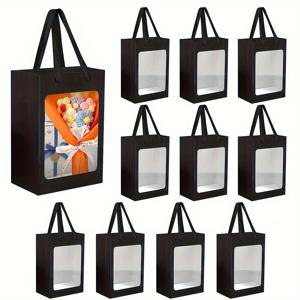 TEMU 10개 크래프트 종이 선물 가방, 투명 창 및 손잡이 - 결혼식, 생일, 데이, 어머니의 날, 부활절, رمضان을 위한 갈색 종이 쇼핑 가방 - 내구성 있는 파티 선물 포장 가방, 결혼식 선물 가방, 우아한 선물 제시, 자연