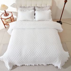 TEMU 3피스 화이트 침대 커버 세트 - 부드러운 저자극 워터워시 밍키 폴리에스터 침대 시트, 러플 트림, 알러지 프리 이불 커버 & 피트 시트 & 센시티브 베이지, 세탁기 사용 가능 침구